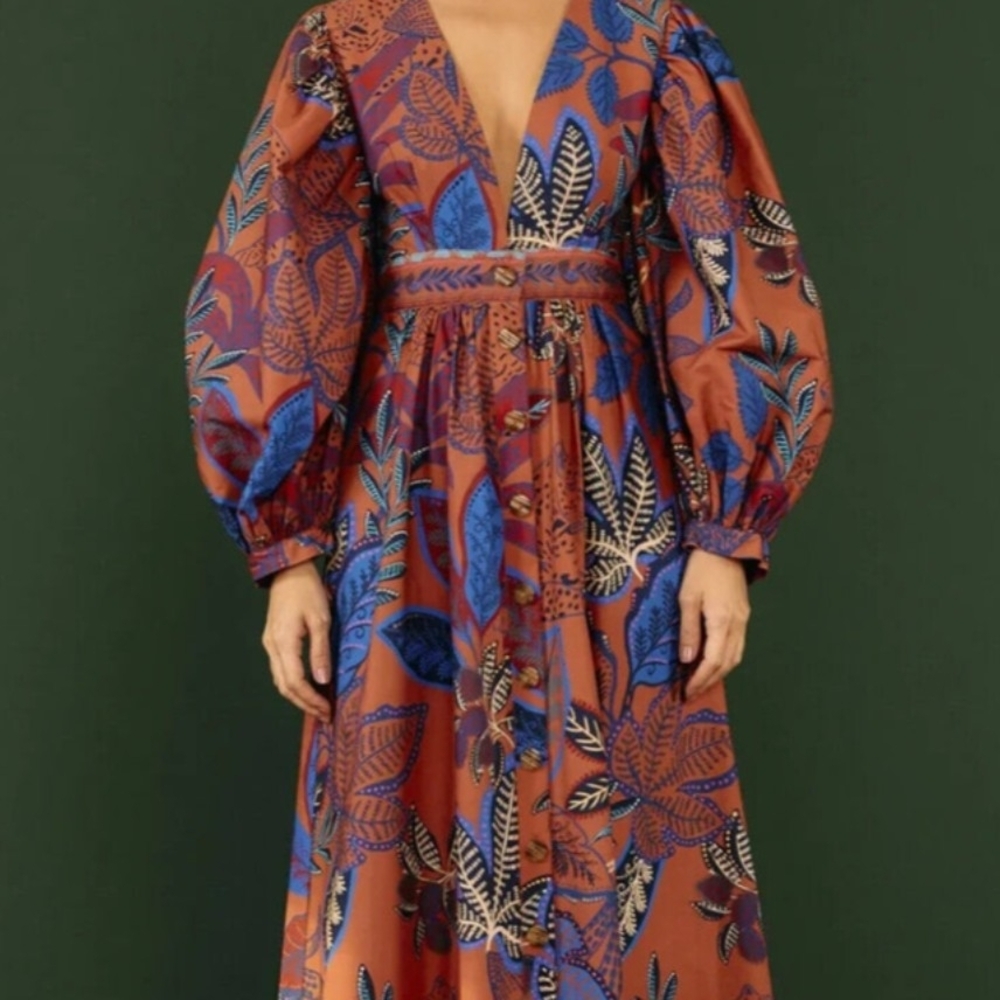 FARM Rio Vibrant Blue and Orange Long Sleeve Dress